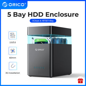 ORICO DS Series 5 Bay External Hard Drives 3.5 inch USB Hard Drive Enclosure SATA to USB3.0/Type-C HDD Case With 12V6.5A Power 80TB Capacity(DS500)