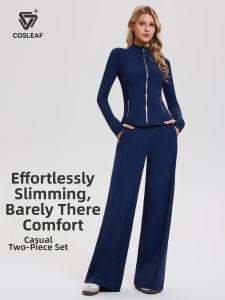 COSLEAF | Turtleneck Zip Slim Fit Fleece Fitness Set