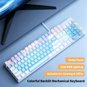 NEXUSCLICK K104 Full Size 104 Keys Mechanical KeyboardWired Ergonomic Gaming Keyboard with Colorful RGB Backlight for PC Office