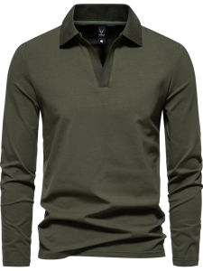 Áo Thun Polo Cổ Polo Dài Tay Cổ Điển Màu Trơn Tay Dài Thường Ngày Cho Nam Áo Thun Cotton Pha Trộn Thoải Mái Thường Ngày Mùa Thu