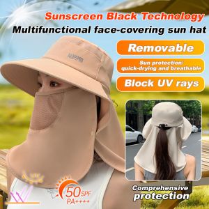 Womens Outdoor Multifunctional Sunscreen Hat Black Tech Large Brimmed Face Camping Hiking Hat
