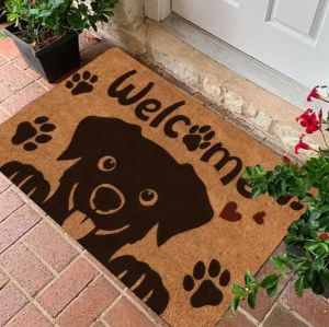 VIKAMA Cute Dog Welcome Doormat Soft Non-Slip Floor Mat for Hallway Entrance Bathroom Kitchen Pet Lover Home Decor