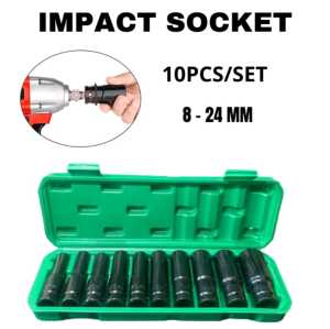 Kunci Socket Extention Impact Socket 10 pcs 1/2 Inch Mata Sok Panjang 8mm - 24mm