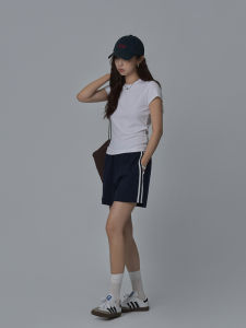 Sixi Korean Style Straight Leg American Stripe Casual Sport Shorts Women Summer Fashionable Five-Point Sweatpants