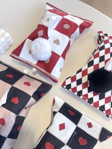 INS Minimalist Tissue Cover Home Fabric Tissue Box Gingham Paper Cover For Home Creative Tissue Dispenser Paper Bag Car
