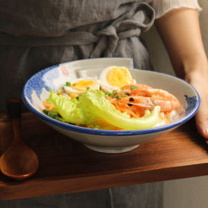 Retro Japanese Ceramic Bowl Large Size Ramen Rice Soup Creative Bowl Dining Set Commercially Used Umbrella Bowl Home Use