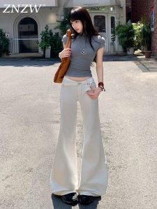 White Bell Bottom Jeans Womens High Waist Straight Leg Loose Fit Casual Cotton Denim Pants Spring Summer Autumn Seasonal