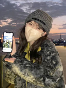 Loose Knitted Woolen Hat Deep Grey Versatile Large Head Size Face Slimming Comfortable Not Tight Fashionable for Big Face