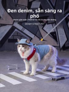 hipidog | Áo Gile Denim Mỏng Cho Thú Cưng Mùa Xuân Hè Có Khóa Kéo và Mũ Chống Rụng Lông