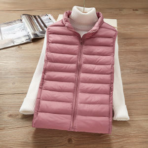 Lightweight Short Womens down Vest 2024 New Korean Style Stand Collar Jacket plus Size Warmth O2O Sales Only Folded Fabric