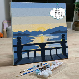 Digital Oil Painting DIY Children Fill Ancient Poetic Scenery Hand-drawn Coloring Paintings Decorative Landscape Artwork
