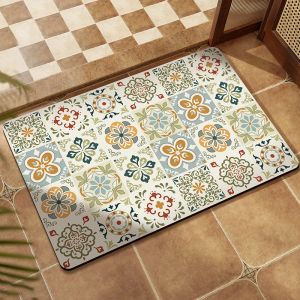 VIKAMA Moroccan Floral Brick Geometric Bathroom Mat Non Slip Absorbent Quick Drying Bath Mat for Bathroom Shower Room