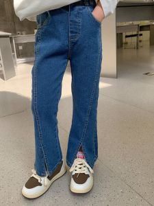 Spring Autumn Girls Jeans Casual Loose Leggings Korean Style Fashionable Slit Casual Denim Pants Versatile Trendy Kids Clothing
