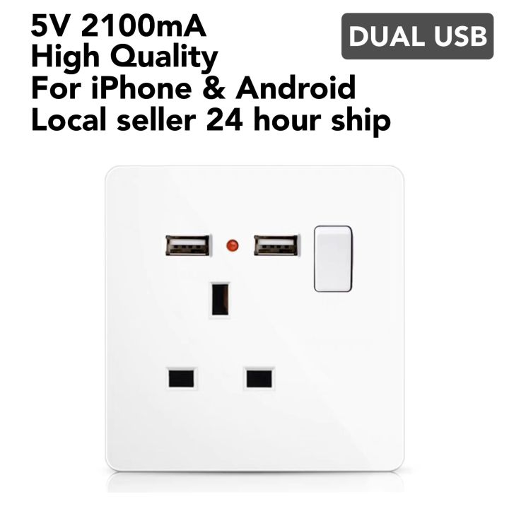 USB Wall Socket Switch AC / DC Charger Plug Power Adapter UK Wall ...