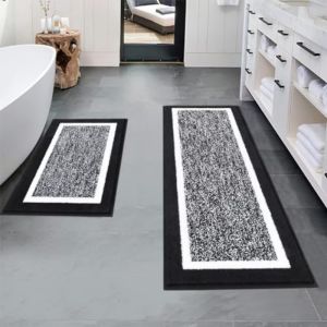 VIKAMA Non-slip 2-Piece Bath Mat Set Absorbent Soft Rug for Bathroom Shower Bathtub Home Decor