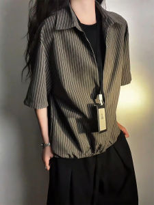 LIUBU | Deep Grey Layered Casual Short Sleeve Mens Shirt