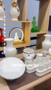 bộ đồ thờ cúng sứ trắng Shun-tr mạ men cao cấp và sang trọng nhất