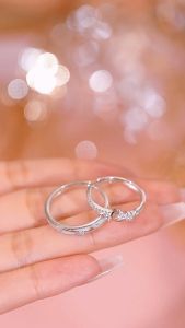 Starry Sterling Silver 925 Night Glow Couple Ring Fashion Versatile Zircon Ring Moon Pair Ring for Men and Women