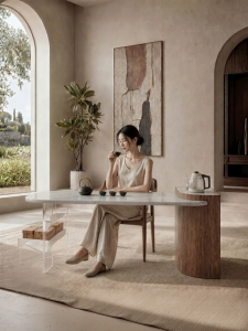 Wabi Sabi Style Acrylic Floating Marble Tea Table