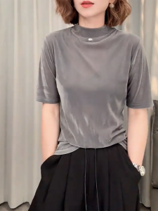 QINGNAER | Large Size Slim Fit Elegant Velvet T-Shirt