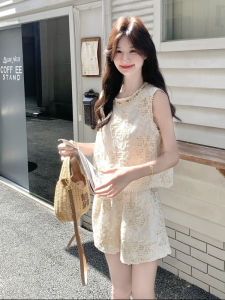 YINLUOYA | Cute Sweet Girl Summer Outfit Womens Two-Piece Set Round Neck Short Sleeve Vest Shorts Adorable Fashionable 2025 New Arrival