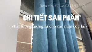 Rèm cửa chống nắng màu xanh ngọc họa tiết bông nhỏ may hoàn thiện có độ nhún sóng rèm cửa sola