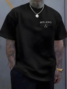 เสื้อยืดแขนสั้นลําลองผู้ชายจับคู่กับเสื้อฤดูร้อนกลางแจ้งคอกลมพิมพ์ลายมิลานอิตาลี ระบายอากาศได้ดีและสะดวกสบาย