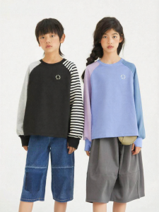LOVESASAKIDS | Girls Round Neck Raglan Color-block Stretch Knit T-Shirt Two-way Design