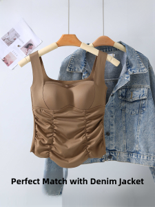 MiiOW | Cat Woman Strap Vest Women Summer No Wear Bra With Chest Pad Integrated Pleated Beautiful Back Underwear Matching Base Shirt