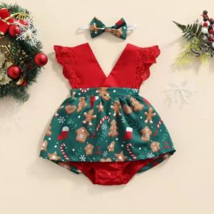 Ka-Ka-Home Ins European and American Foreign Trade Summer Baby Girl Baby Baby Sleeveless Floral Princess Christmas Deer Babys Gown + Hair Band
