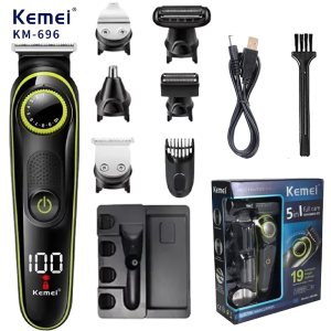Kemei 696 Máy Cắt Tóc Điện 5 Trong 1 Dành Cho Nam Đa Năng Tông Đơ Cắt Tóc Chuyên Nghiệp Dao Cạo Cho Râu Mũi Tai Cơ Thể Sử Dụng Ướt/Khô