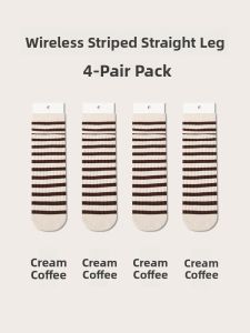 JINGCHI | Thickened Pure Cotton Mid-calf Socks Womens Winter Warm Striped No-heel Cotton Socks Comfortable Breathable Anti-slip Durable