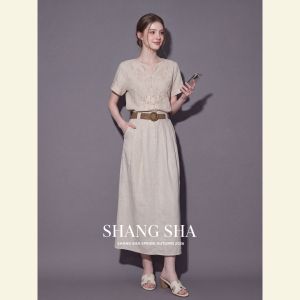 SHANGSHA | French Style Unique and Elegant Loose Fit Waist-defining Dress