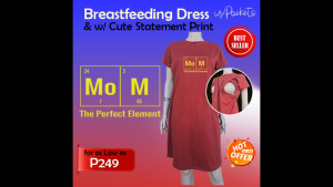 ANNIE BREASTFEEDING / NURSING DRESS with Cute Print design "MOM & with Side POCKETS. For All Breastfeeding MOMs. Very Comfortable / Very Elegant. Suitable for All Occasions. Cotton Spandex Material..