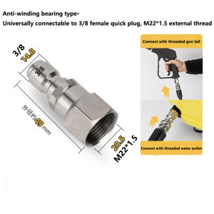 Tool Pressure Washer Swivel Adapter Stainless Steel M22 14mm or 15mm to 3/8 Quick Connect for Pressure Washer Hose 5000 PSI