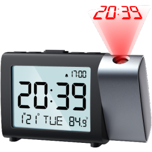 Large LED Display Projection Alarm Clock USB Plug Snooze 12/24H Ceiling 180° Rotatable Projector Clock Bedroom