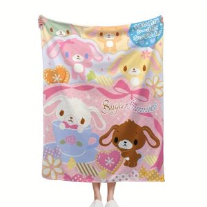 Sanrio | 1pc Cute Sugarbunnies Floral Flannel Blanket Single Sided 2D Print Soft Warm Blanket Home Playful Vibe Decor Couch Throw Blanket