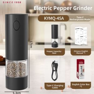 MOLIDA | Stainless Steel Rechargeable Electric Pepper Grinder Adjustable Coarseness Home Use