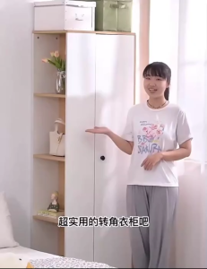 ตู้เสื้อผ้า ตู้เสื้อผ้าขนาดเล็ก ตู้เสื้อผ้าเข้ามุม ตู้เสื้อผ้ามีชั้นวางของด้านข้าง  ตู้เสื้อผ้าไม้อัดตู้เสื้อผ้าไม้เนื้อแข็งสไตล์เรียบง่าย พร้อมส่ง