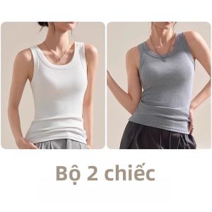 MiiOW | Áo ba lỗ không tay màu xám có đường viền cho nữ mùa xuân hè đa năng che chắn mỡ phụ trợ mặc trong và ngoài