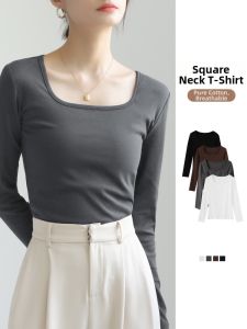 MOCHU | 2026 New Deep Grey Slimming V-Neck Inner Top T-Shirt
