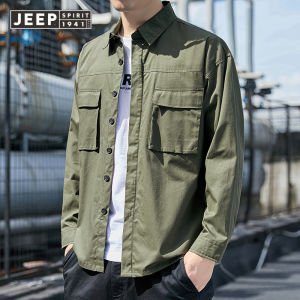 JEEP SPIRIT Áo Khoác Thường Ngày Nam Vải Cotton Áo Thun Tay Dài Mùa Xuân Và Mùa Thu Phong Cách Hàn Quốc Áo Sơ Mi Nam Phong Cách Hồng Kông Áo Khoác Thời Trang