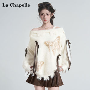 La Chapelle | Áo Sweater Len Jacquard Hình Bướm Kiểu Dáng Thoải Mái Trễ Vai