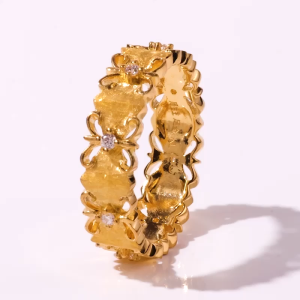 Chow Sang Sang 周生生 Gold Rhyme 999.9 24K Gold Cultural Blessings Blossoms Floral Gold Ring for Women (Size: 14 Diameter 16.9mm) 95102R
