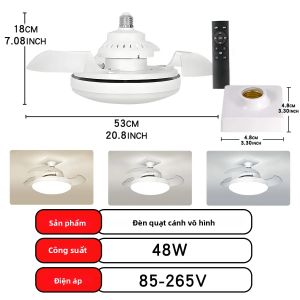 Quạt Trần LED 30W E27 Có Điều Khiển Từ Xa Có Thể Điều Chỉnh Độ Sáng Cho Phòng Khách Phòng Học Sử Dụng Trong Gia Đình 110-265V Phong Cách Hiện Đại