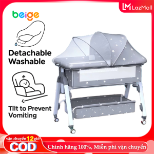 BEIGE Nôi Đa Năng Nôi cho bé cao cấp tùy chỉnh độ cao Gấp Gọn Ghép Giường Chống Trào Ngược | An Toàn Tuyệt Đối Cho Bé 0-24 Tháng