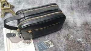 [Da thật] Túi golf cầm tay nam da bò thật 2 ngăn khóa CL160LD (Black) - 100% da thật BH 3 năm