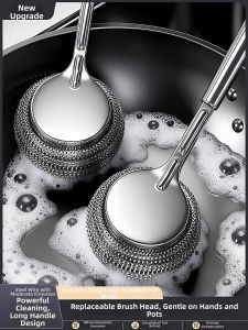 youqin | Kitchen No Fiber Loss Long Handle Steel Scrub Brush