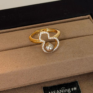 New Coffee Pearl Gourd Ring Open Style Fashionable Commute Alloy Finger Ring for Autumn Winter Luxury Minimalist Design