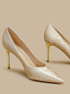 Champagne Color Embroidered High Heels Womens Shoes New 2025 Elegant Thin Heel Match Cheongsam Chinese Style Light National Trend